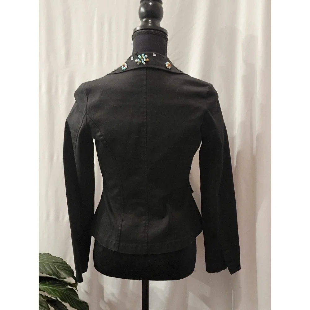 Zoompy Vintage Black Embellished Blazer Jacket Small Floral‎ Beaded Rosette